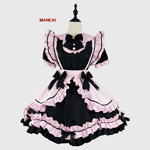 Nuovo <span class=keywords><strong>Costume</strong></span> da Cameriera in Stile Lolita Giapponese, Abito Cosplay Nero e Rosa per Adulti, Uniforme da Gattina con Fiocco, Set <span class=keywords><strong>Costume</strong></span> di Halloween - Product Image 1