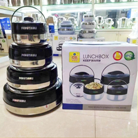 Vente chaude 4 pièces Boîte à lunch isotherme à double paroi en acier inoxydable noir Grande capacité Casserole Contenant de stockage alimentaire