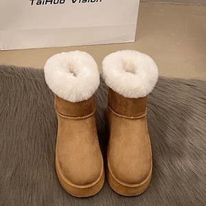 Ladies Velvet Thick Soled Snow Boots 2025 Winter New Style Bow Warm Large Women's Shoes - Product Image 4