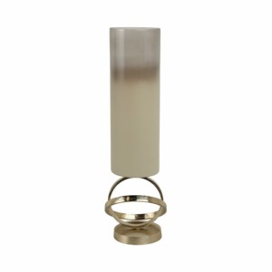 Cylindrical <b>Hurricane</b> <b>Candle</b> Holder Frosted Glass Metal Ring Base Centerpiece Table Decor - Product Image 1