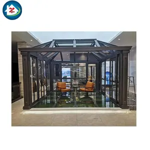 अनुकूलन ग्लास हाउस एल्यूमीनियम आउटडोर बाहरी उद्यान 4 सीज़न पूर्वनिर्मित फ्री स्टैंडिंग सनरूम