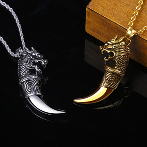 Collana con Pendente a Dente di <span class=keywords><strong>Lupo</strong></span> Impermeabile e Antiossidante, Stile Vintage Hip Hop da Uomo, in Acciaio Inossidabile 316L, Collana Vichinga - Product Image 2