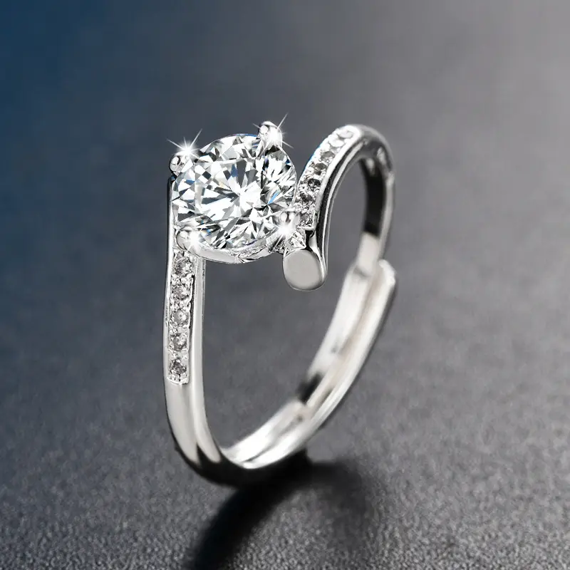 2022 Luxury Silver Color Adjustable Eternity Promise Wedding Engagement Bling Zircon Sample Engagement Rings for Women