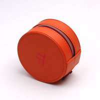 Boîte à bijoux portable pour voyage quotidien, personnalisable avec logo, style ouvert, en PU écologique, orange, étui tendance avec fermeture pour bracelet et pendentif