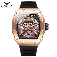 ONOLA Marque 3865 Nouvelle Arrivée Montre de Sport Automatique Mécanique Homme Luxe Boîtier Carré Cadran Verre Bracelet Caoutchouc Tonneau de Vin