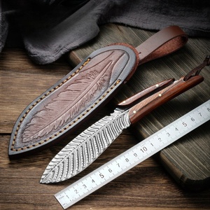 Couteau OEM en acier inoxydable avec manche en bois, multifonctionnel, portable, avec clip de ceinture réglable, pour la découpe de plumes et le bricolage en camping - Product Image 6