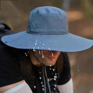 Outdoor Sun UV Protection Large Wide Brim Cap Quick Dry Waterproof Hiking Fishing Men Fisherman Bucket Hat With String
