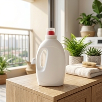 Bouteille en plastique vide de 1000 ml pour lessive avec poignée, conteneur blanc en PEHD pour détergent liquide avec bouchon doseur à vis