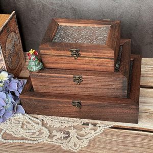 <b>Vintage</b> Paulownia Wood Jewelry <b>Box</b> Rectangle Flip Top Solid Wood Storage Organizer For Earrings Necklaces Desktop Display - Product Image 1