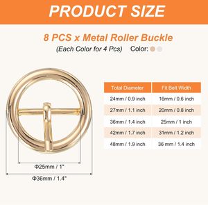 Boucle de ceinture à une seule pointe, boucle à rouleau métallique, boucles à barre centrale ronde pour la fabrication de ceintures et de sacs, quincaillerie en cuir - Product Image 2