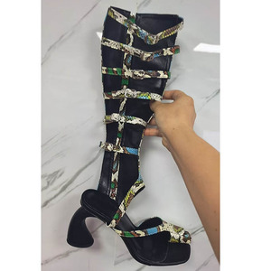 Summer Belt Buckles Women Knee High <b>Boots</b> Irregular Hook Heels Snake Long Booties Split Toe Side Zipper Sandals Shoes - Product Image 5