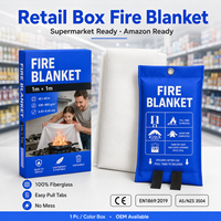 Couvertures anti-feu certifiées CE 1m x 1m, 100% fibre de verre, boîte de vente au détail colorée pour utilisation d'urgence en cuisine