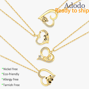 Collana con ciondolo a forma di cuore minimalista con micro inserti di zirconi in argento sterling 925 placcato oro, gioielli carini a forma di cartone animato per donna - Product Image 1
