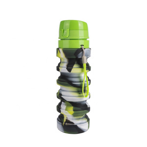 Silicone <b>Water</b> <b>Bottle</b> Foldable Reusable 500Ml Outdoor Sports Fitness Running Travel Portable Collapsible With Lid And <b>Strap</b> - Product Image 1