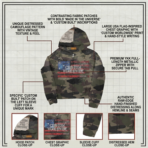 Custom Embroidered Hoodie Mens Massive 450gsm Camo Pullover Top Worldwide <strong>Graphic</strong> Print Boxy Fit Sunfaded Zip up <strong>Jumper</strong> Men - Product Image 3