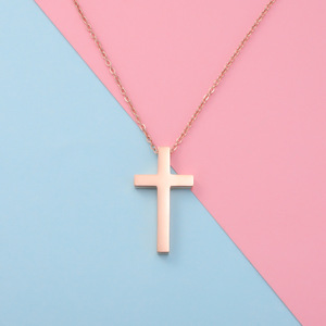 Collier simple en acier inoxydable avec pendentif en forme de croix, chaîne à maillons unisexe, collier de charme pour <span class=keywords><strong>homme</strong></span>, collier de fiançailles 18K - Product Image 5