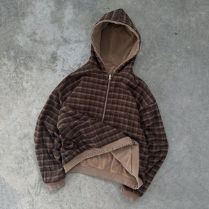 Felpa con Cappuccio Reversibile OEM Designer, Doppio Strato con Zip, in French Terry, Stampa <span class=keywords><strong>a</strong></span> <span class=keywords><strong>Quadri</strong></span>, Giacca con Spalle Scivolate per Uomo - Product Image 5