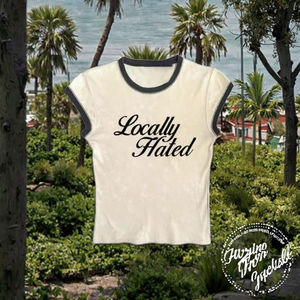 Wholesale Summer Boutique S-2XL 2025 Slim Fit Breathable Anti-Pilling Casual Short Sleeve Letter Print <b>Women's</b> <b>T</b>-<b>shirts</b> - Product Image 3