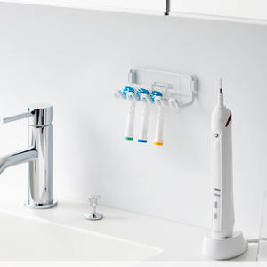 Soporte vertical para cepillos de dientes de baño, de acero inoxidable, diseño clásico duradero, instalación sin perforaciones, almacenamiento para enjuague bucal - Product Image 4