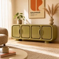 Meuble TV moderne incurvé brillant avec 4 portes de rangement, console multimédia de style rétro pour salon, mobilier de maison