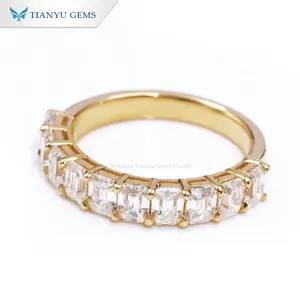 Tianyu Custom Fine Jewelry 4z3mm Emerald Cut Moissanite Diamond Half Eternity Wedding Band 10K 14K 18K Gold Engagement Rings