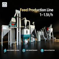 Ligne de production complète d'aliments pour animaux à faible entretien 1-1,5 t/h, usine de granulés d'aliments pour volailles et bétail