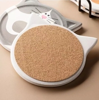 Sous-verre rond en bois et liège personnalisé, en céramique, en forme de chat de dessin animé mignon et créatif, pour la décoration de table à la maison