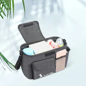 Ajustable de viaje resistente al agua negro 300D Kodra tela bolsa de almacenamiento de bebé cochecito organizador con correa