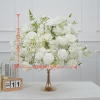Centerpiece Bola Bunga Putih Besar 60cm dengan Bunga Mawar Putih Real Touch, Buket Bunga Buatan Bulat untuk Dekorasi