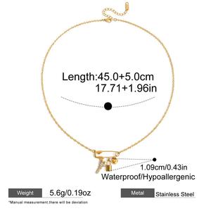 신상품 18K 금도금 스테인리스 스틸 십자가 지르콘 열쇠 자물쇠 하트 안전핀 참 펜던트 목걸이 - Product Image 6