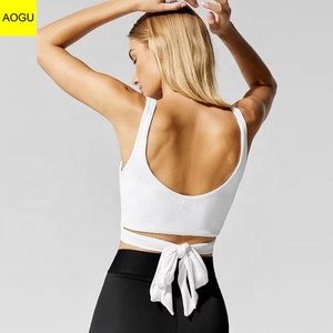 Mode Gebunden Open Back Rippe Stricken Halter Crop <span class=keywords><strong>Top</strong></span> Sommer Sexy Dünne Cami Tops - Product Image 4
