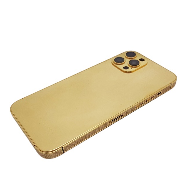 Customized Logo Real Gold & Diamond Vacuum Plated Phone Housing Luxury Bar Design for iPhone