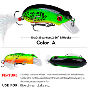 เหยื่อตกปลาแบบแข็ง เหยื่อปลอมชนิด Crankbait สำหรับตกปลาแบสและปลาขนาดเล็ก อุปกรณ์ตกปลา - Product Image 5