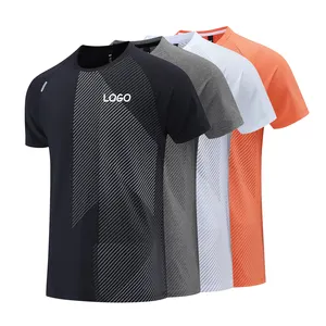 Men Gym Polyester Running T-shirt Short Sleeve Casual Shirt Male Fitness Bodybuilding Workout Tee Tops Summer Clothing