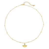 Collier en pierre naturelle plaqué or 18 carats, pendentif éventail rétro chinois en corail et perles d'eau douce, collier statement à superposition