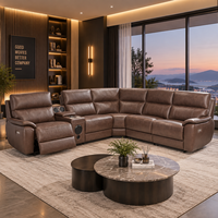 Canapé d'angle de luxe moderne en cuir véritable avec fonction de relaxation électrique, console de rangement, porte-gobelets et mousse à mémoire de forme pour salon