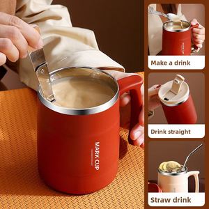 Mug isotherme en acier inoxydable 304, tasse à café portable avec cuillère et couvercle, cadeau pour la maison et le bureau - Product Image 2