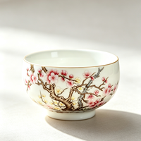 Tasse à thé en porcelaine fine RED LEAF CERAMICS à motif de fleurs de prunier - Design chinois traditionnel, durable, réutilisable, sans danger pour les aliments, boîte cadeau