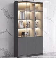 Bibliothèque en verre de style italien, vitrine de luxe légère sur pied pour le rangement de dossiers de bureau et mur de fond