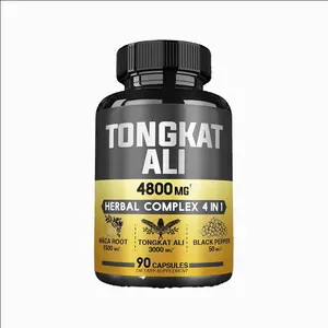 Tongkat Ali Capsules 4800MG Complexe à base de plantes 4 en 1 avec racine de Maca Production d'énergie Soutient la masse musculaire et l'endurance