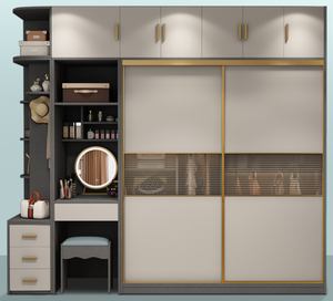 Armoire coulissante en <span class=keywords><strong>bois</strong></span> à 3 portes avec dos en verre <span class=keywords><strong>noir</strong></span> peint - Product Image 2