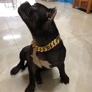 Coleira de cachorro, 32mm luxo 18k banhado a ouro cubano de aço inoxidável grande rottweiler coleira de cachorro personalizada