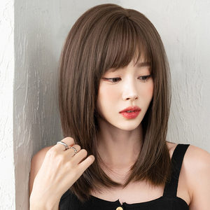 Perruque synthétique asiatique <span class=keywords><strong>brune</strong></span> avec frange, perruques marron <span class=keywords><strong>ombré</strong></span> à <span class=keywords><strong>blond</strong></span> miel pour femmes, cheveux superposés pour filles, usage quotidien de fête - Product Image 2