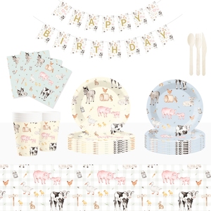 Vajilla para Fiesta de Animales de Granja DAMAI, Juego de Artículos para Fiesta de Cumpleaños Vintage con Animales de Granja, Platos, Servilletas, Vasos, Kit de Vajilla para 8 Personas - Product Image 3