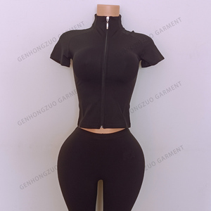 Conjunto de 2 piezas de ropa de verano para mujer, ropa deportiva personalizada, chándal para mujer, <span class=keywords><strong>chaqueta</strong></span> sin mangas con cremallera y pantalones cortos de motorista, conjuntos para mujer - Product Image 5