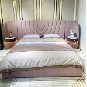 New Arrival Luxury Modern <strong>Bed</strong> Curved <strong>Purple</strong> Leather Upholstered Headboard Bedroom Furniture <strong>Set</strong> <strong>Bed</strong> with Stool - Product Image 2