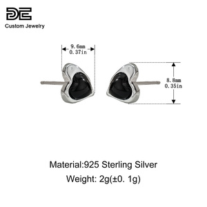 Pendientes colgantes de plata de ley S925 con forma de corazón de Zirconia negra, pendientes asimétricos con flecos con circón chapado en oro para mujer - Product Image 4