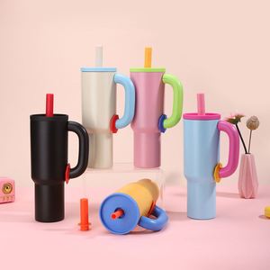 New Arrival 40oz Stainless Steel Vacuum Insulated Tumbler Large Capacity Outdoor Portable Travel <b>Straw</b> Cup Handle 6-12 Hours - Product Image 2