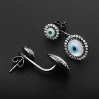Pendientes de plata de ley 925 con esmalte de ojos malvados para mujer, aretes de tuerca, Plata turca, circonia de 18k, pendientes de concha de perlas