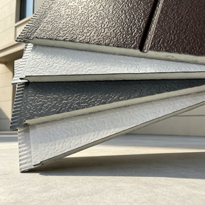 Panneau sandwich en métal isolé en PU, gaufré ondulé, brun foncé, argent, anthracite et blanc, <span class=keywords><strong>lot</strong></span> d'usine - Product Image 1